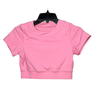 Saski Collection Pink Short Sleeve Crop Workout Activewear Top Size Small